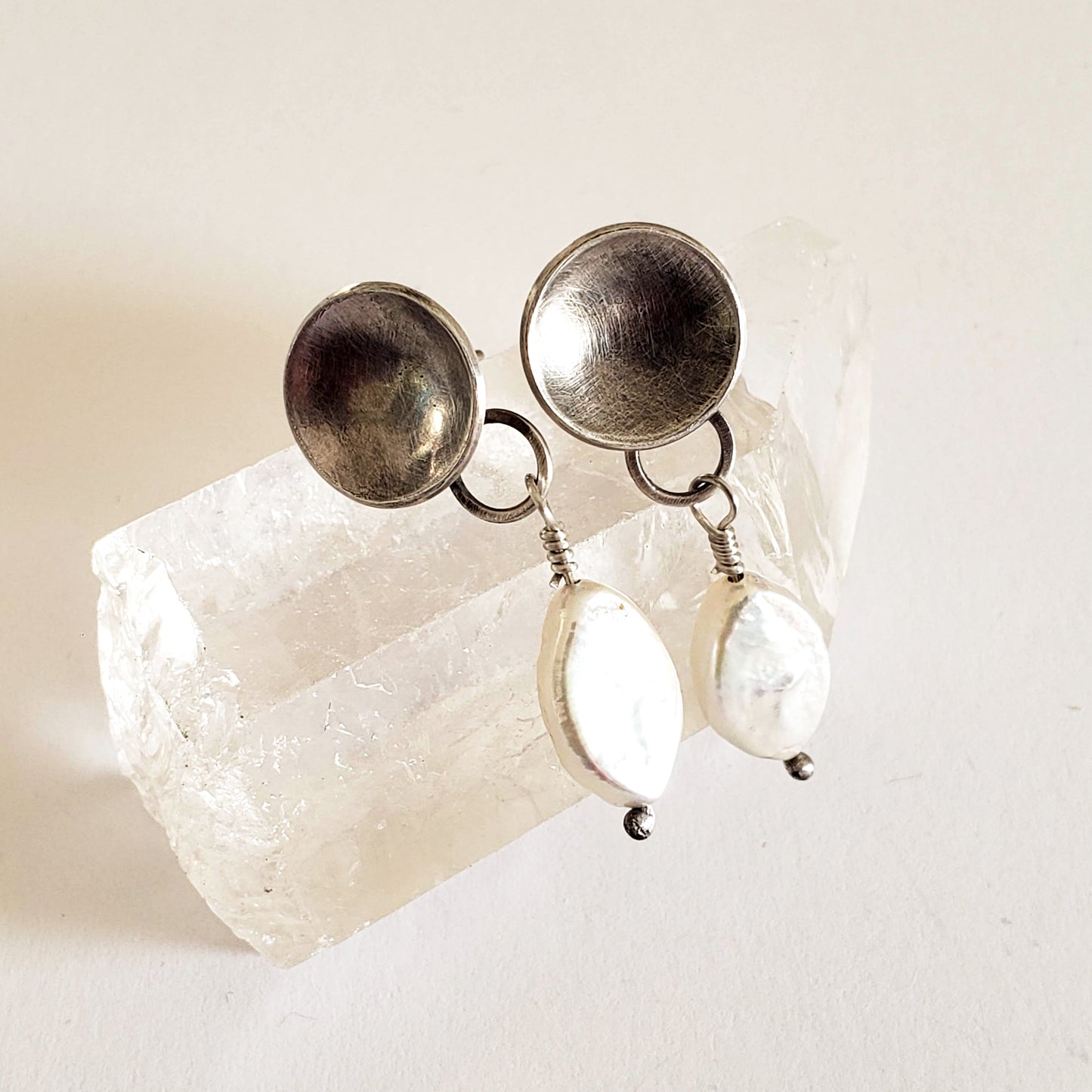 Fresh Water Pearl and Silver Discs