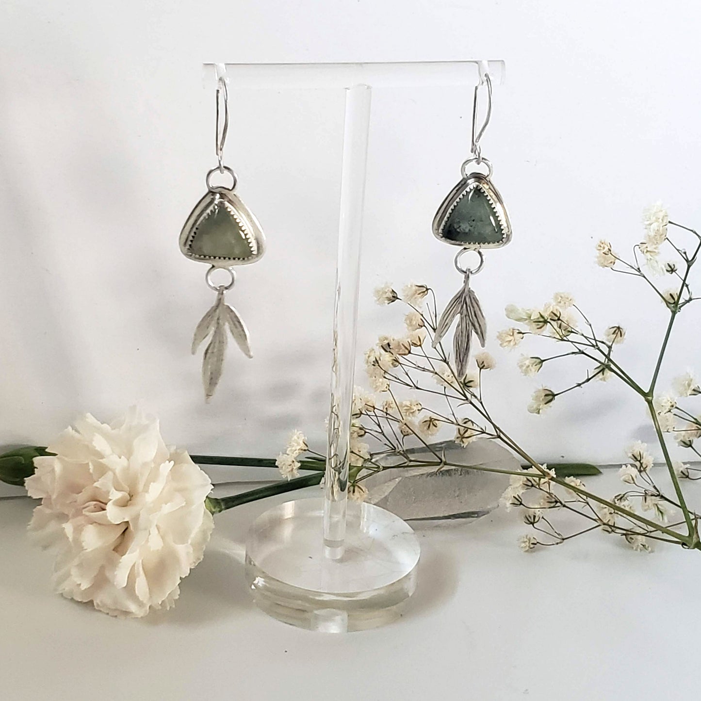 Prehnite leaf earrings
