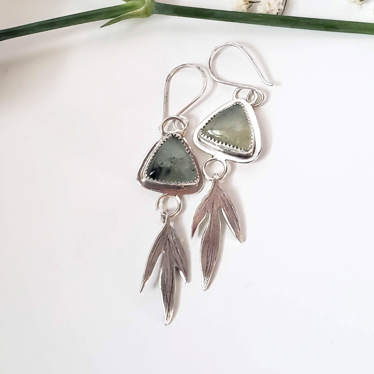 Prehnite leaf earrings