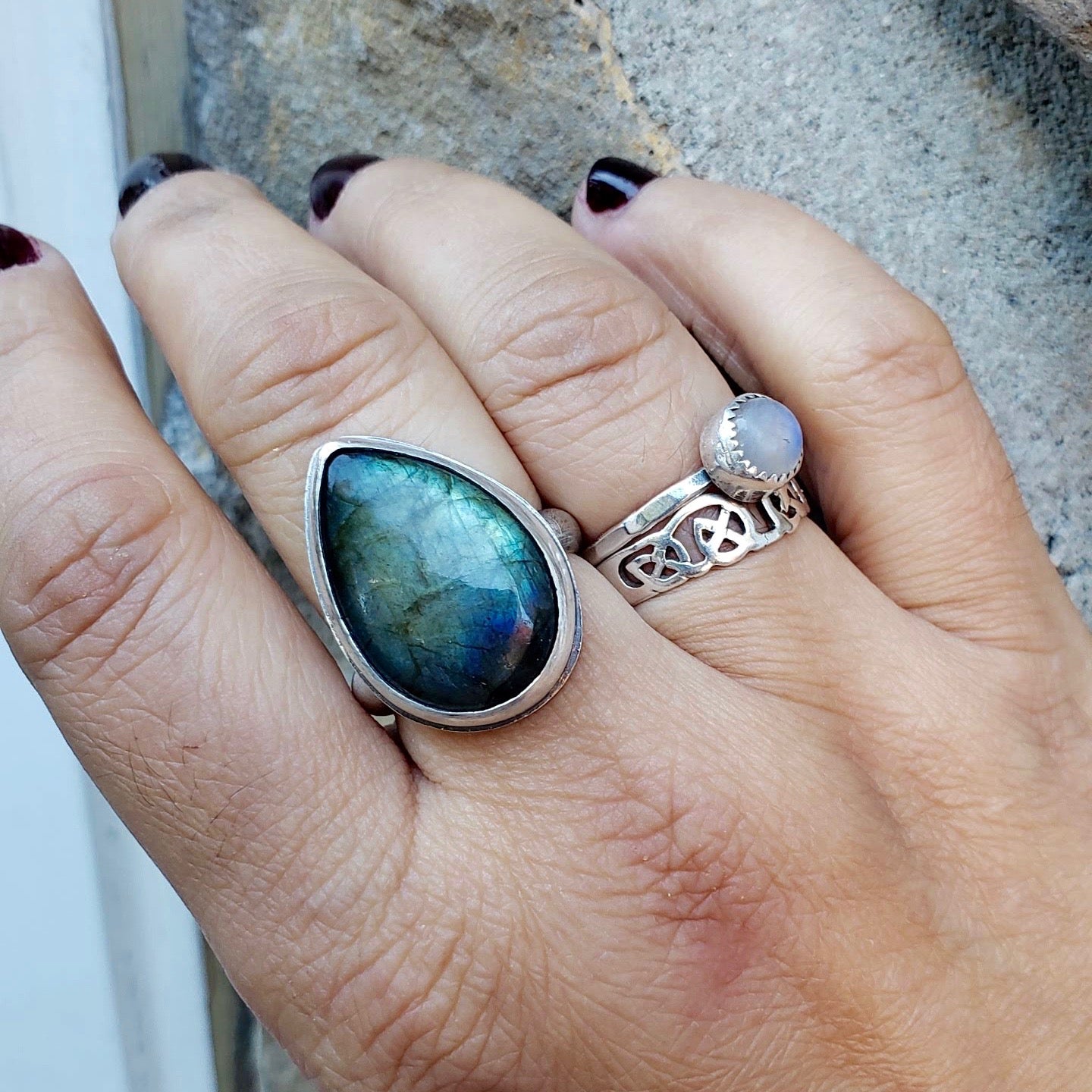 Teardrop Labradorite Ring, Size 8.5 - Gemspell