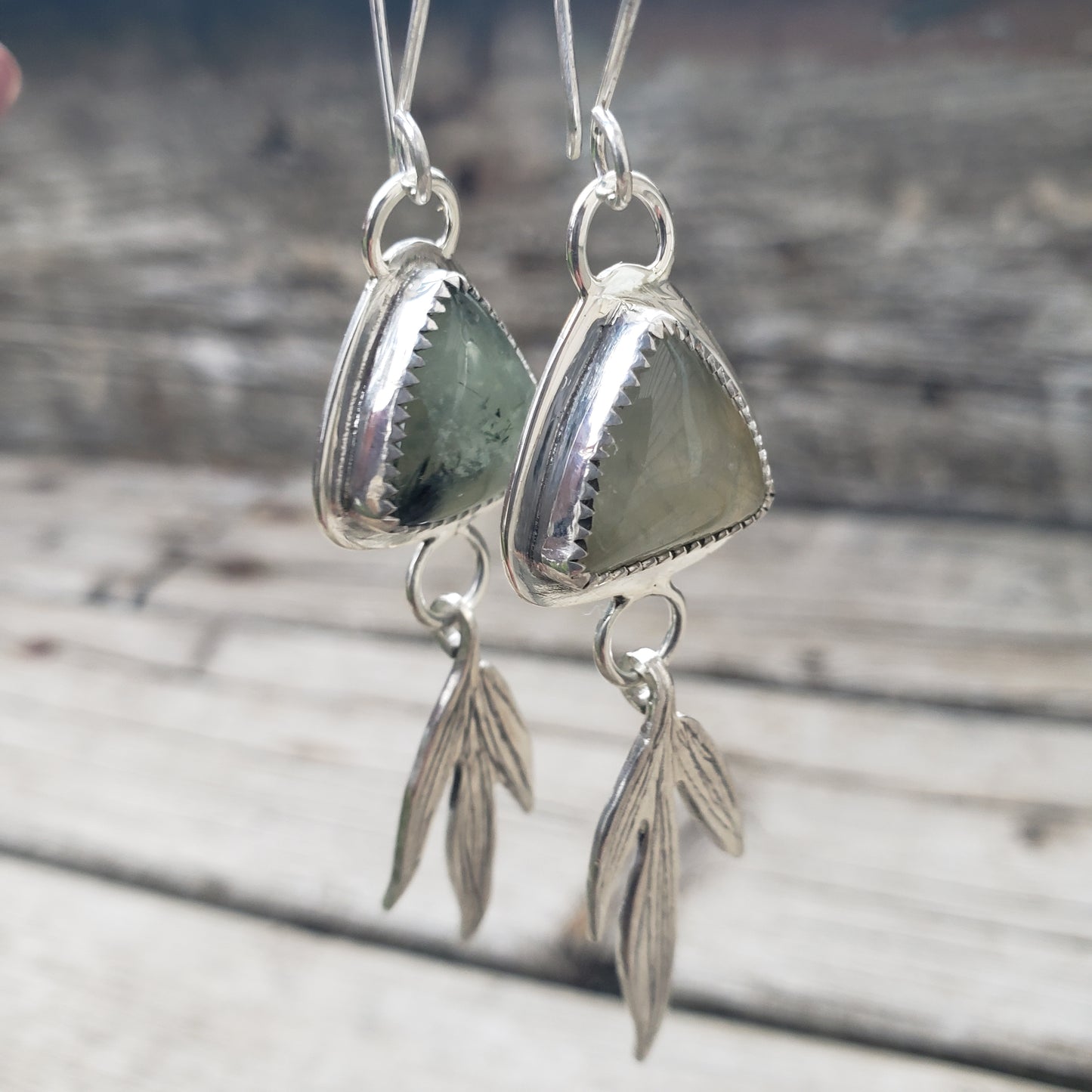 Prehnite leaf earrings