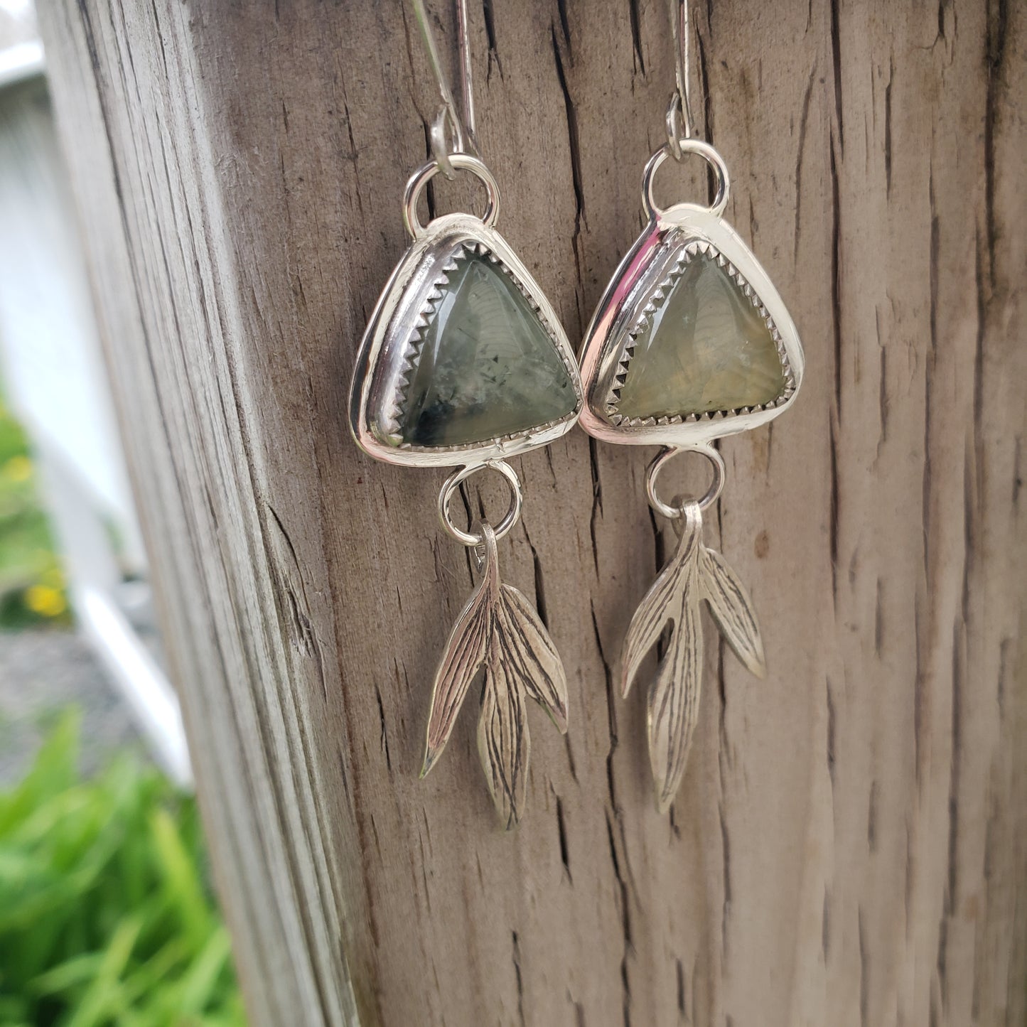 Prehnite leaf earrings