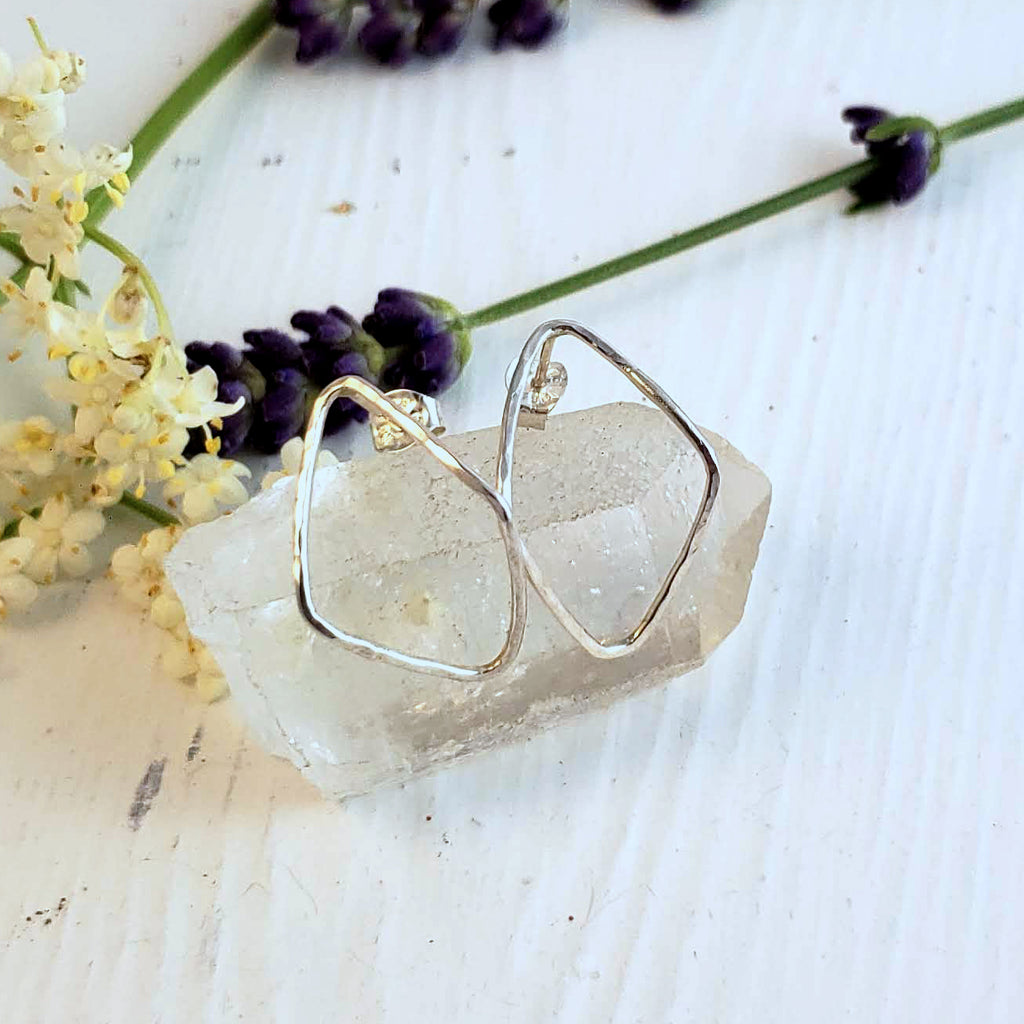 IRIS Diamond Shaped Curved Sterling Silver Studs