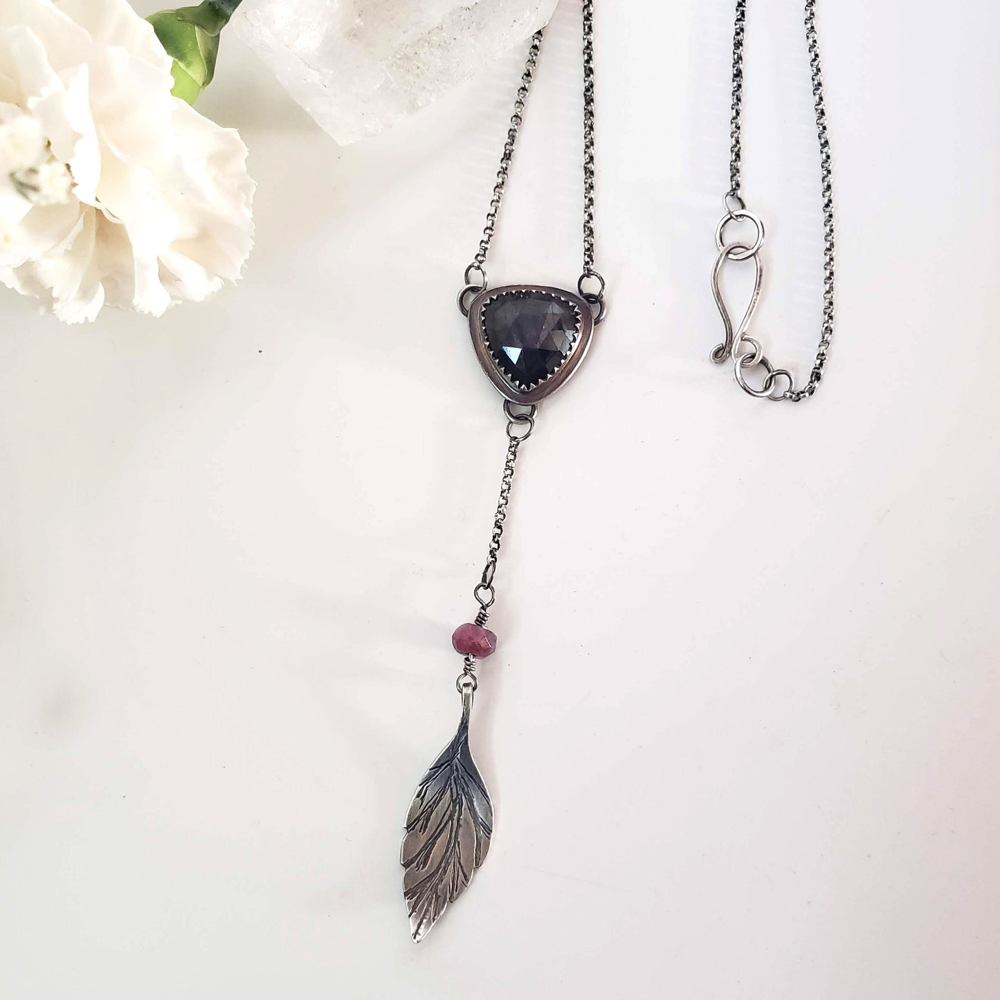 Sapphire and Tourmaline Blueberry Leaf Necklace