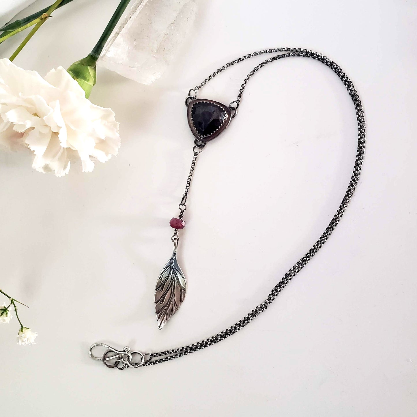 Sapphire and Tourmaline Blueberry Leaf Necklace