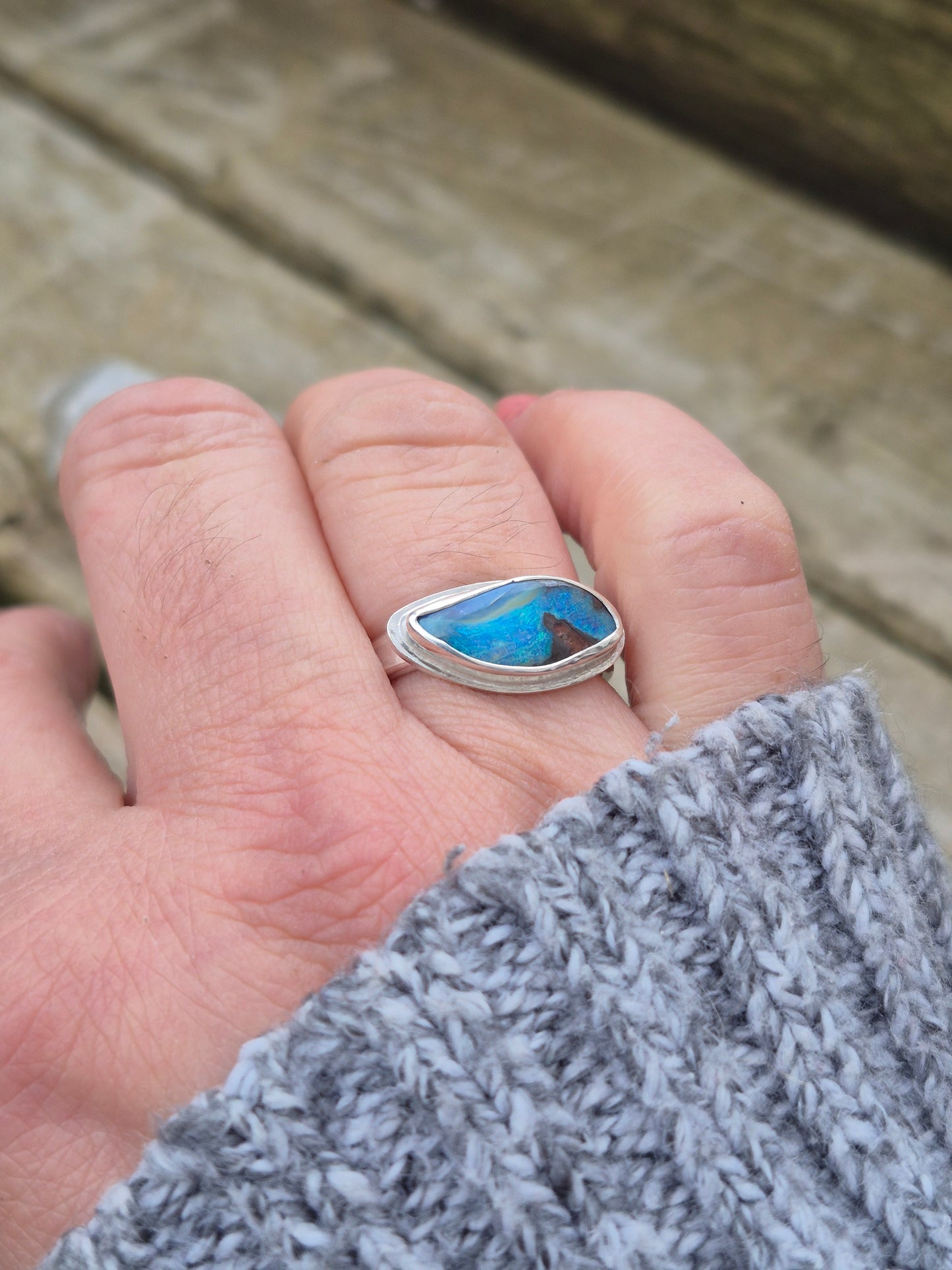 "Wave" - Boulder Opal Ring