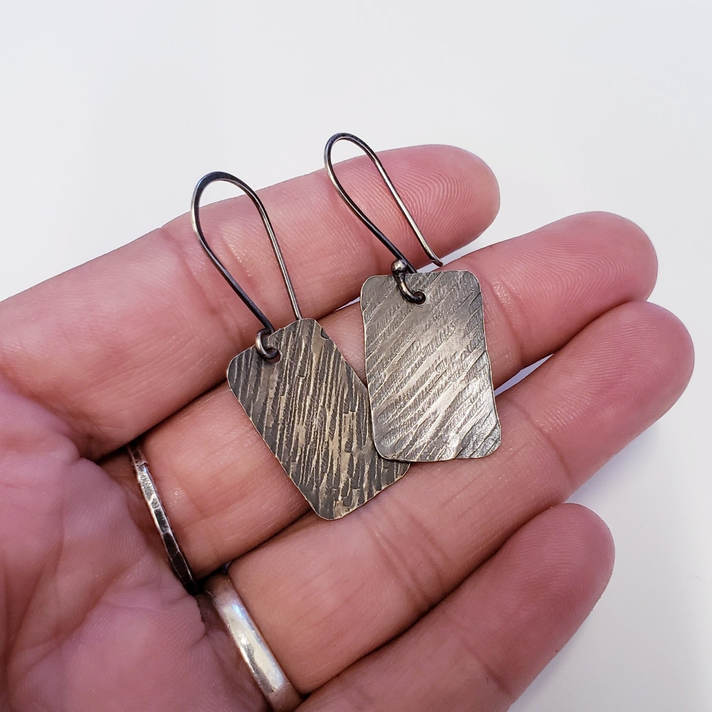 Silver Square Hammered Earrings - Gemspell