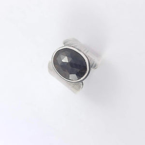 Silver and Sapphire Shield Ring, Size 8.25 - Gemspell