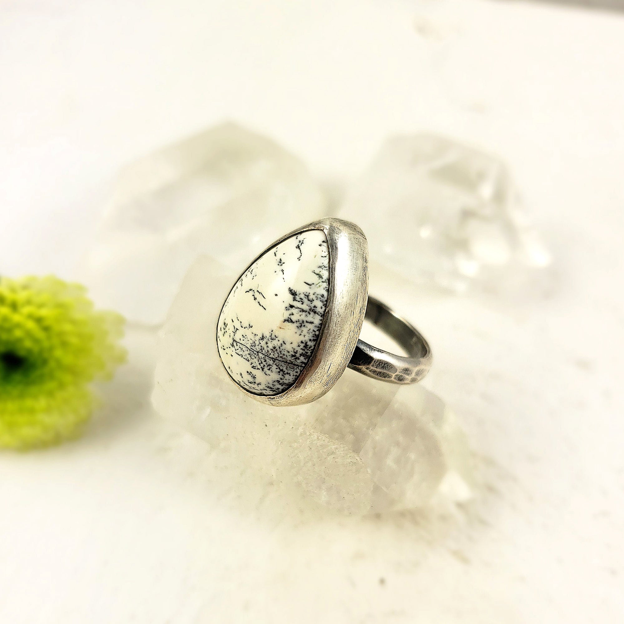 Raindrop Dendrite Agate Ring