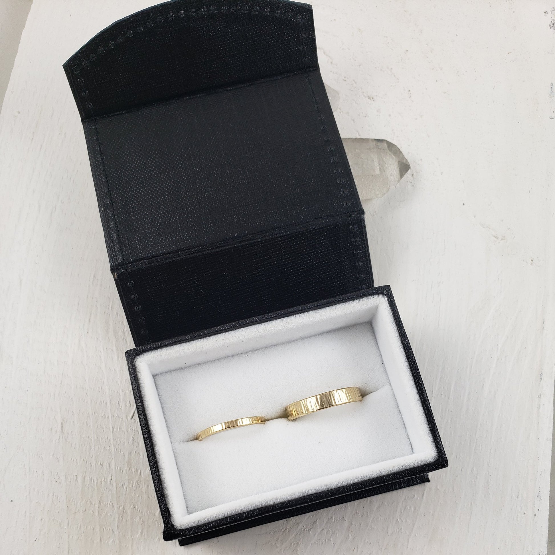Handmade in Canada by Gemspell, set of solid yellow gold wedding bands