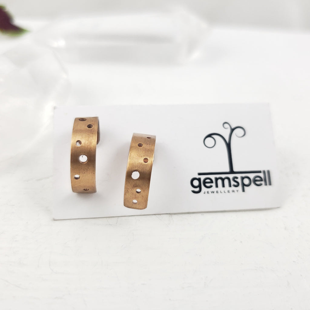 Bronze Drilled Half Hoop Studs