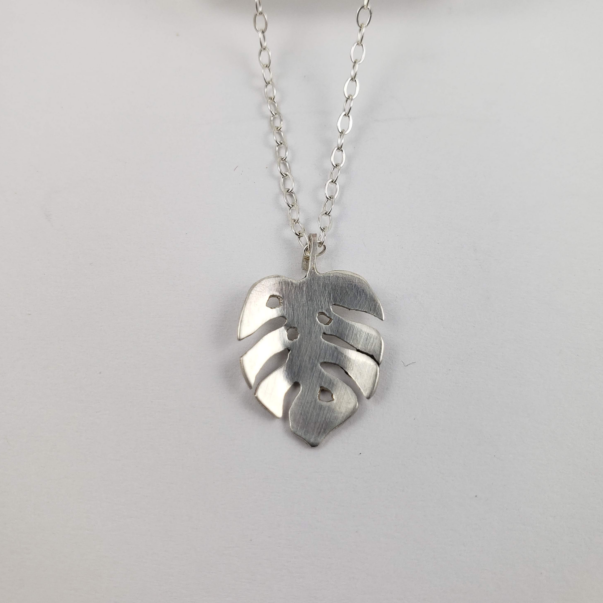 Monstera necklace, sterling silver, handmade